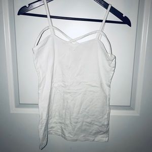 White tank top with criss cross design
